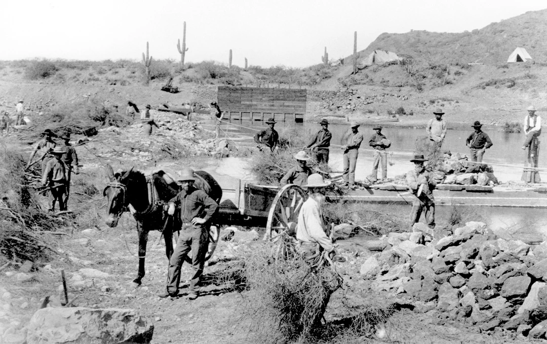 Workers building a foundation in the 1880's