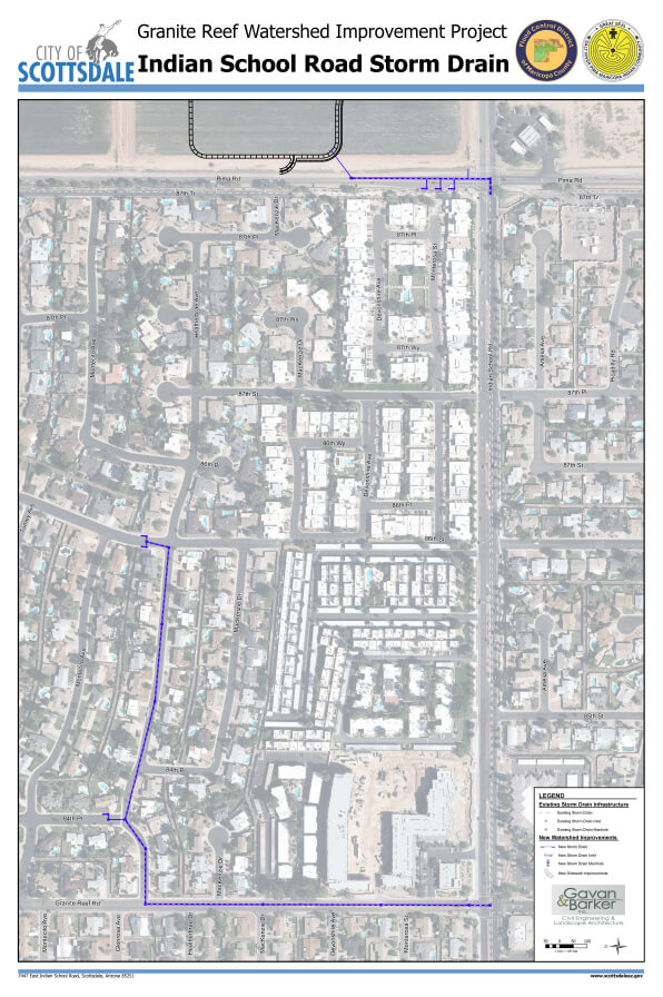 Map showing storm drain routes along Indian School Road.