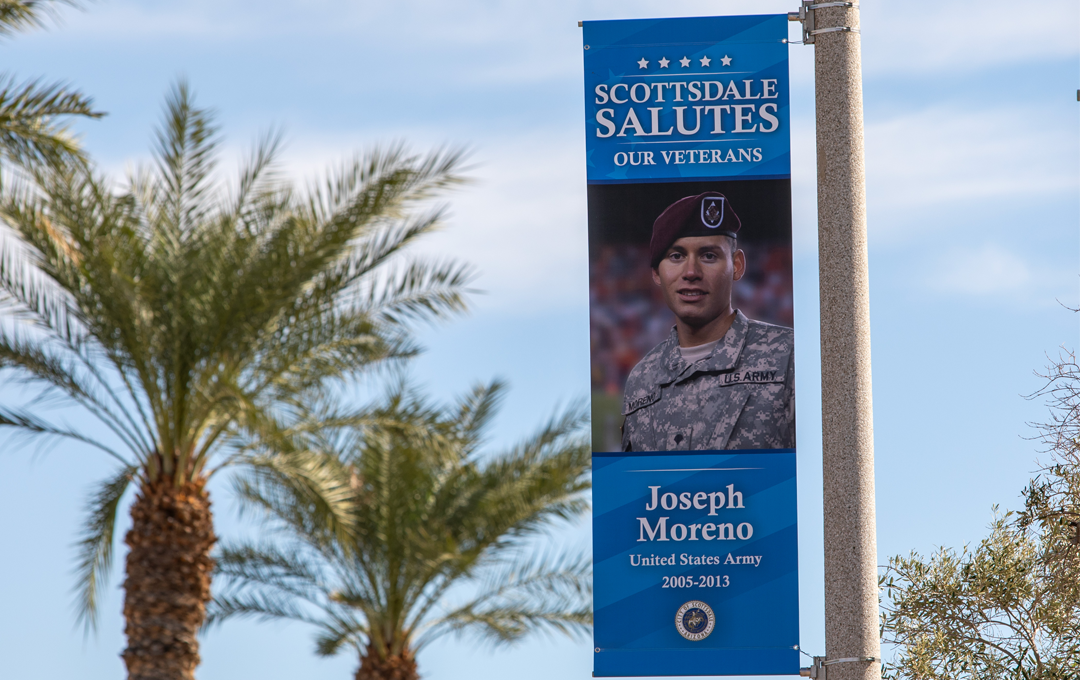 News image Scottsdale Salutes banner hanging on a light pole featuring Joseph Moreno