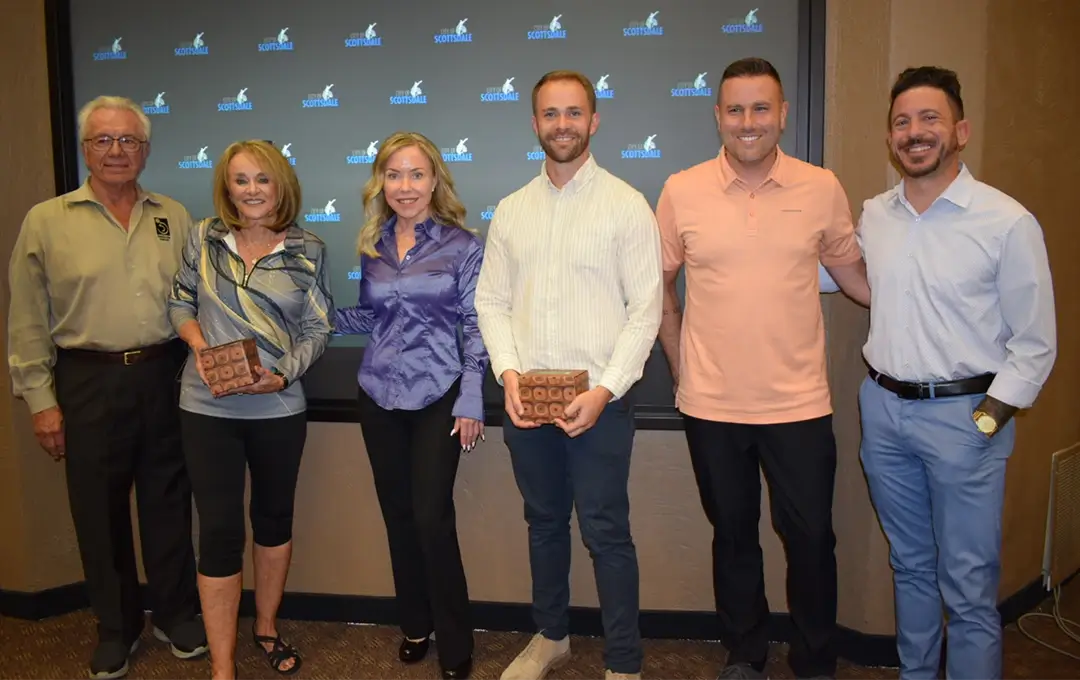 2024 Spirit award winners with the mayor. From left to right: Mary & John Garbaciak, Mayor Lisa Borowsky, Clayton Companies & partners